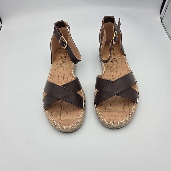 Journee Collection 7 Brown Flat Sandal w/Adjustable Ankle Strap. - Picture 1 of 4